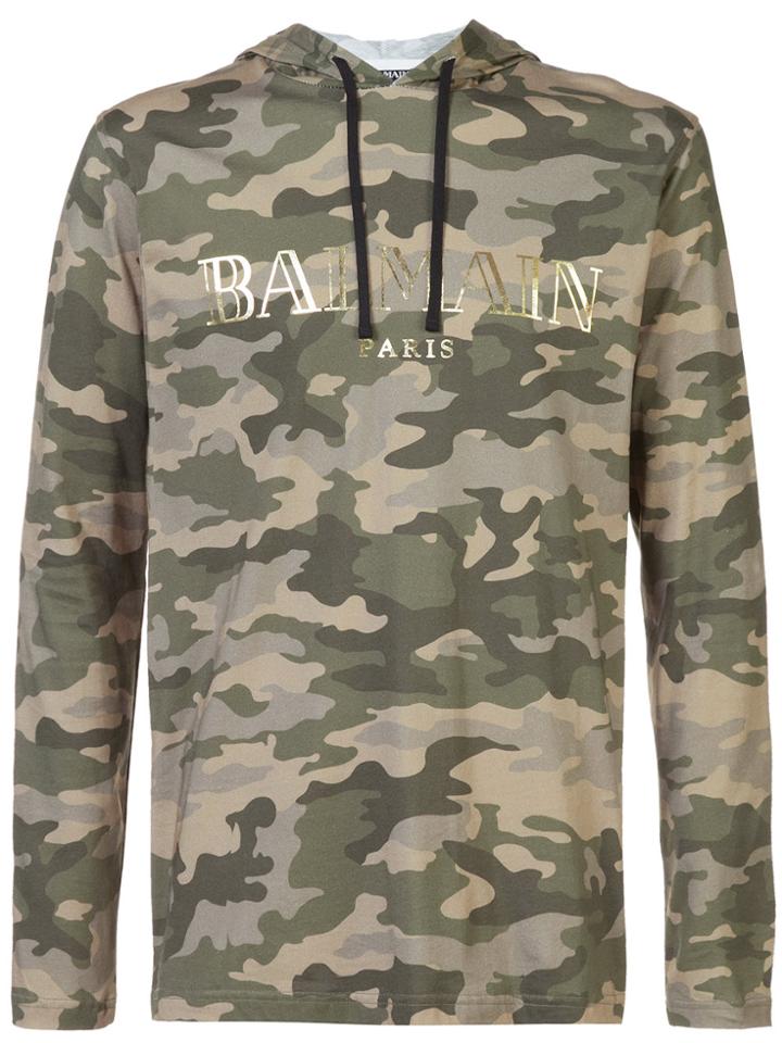 Balmain Camouflage Logo Hoodie - Green