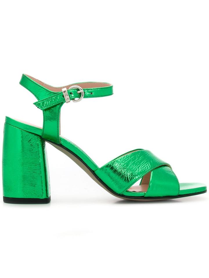 Pollini Laminated Leather Sandals - Green
