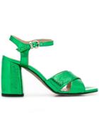 Pollini Laminated Leather Sandals - Green