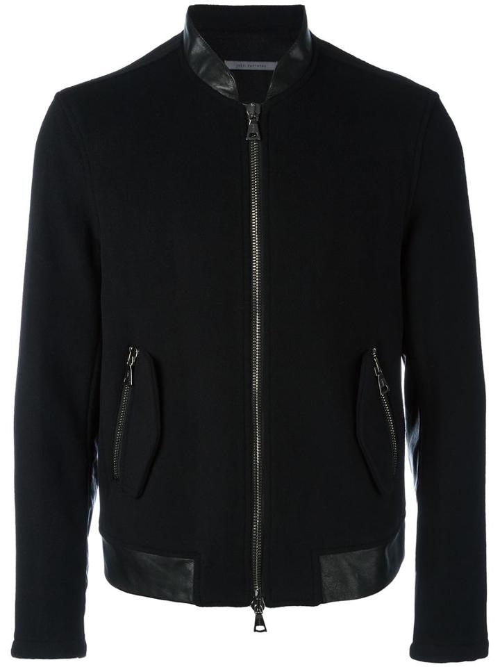 John Varvatos Contrast Detail Bomber, Men's, Size: 52, Black, Virgin Wool/polyamide/leather