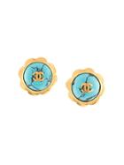 Chanel Pre-owned Stone Floral Cc Earrings - Gold