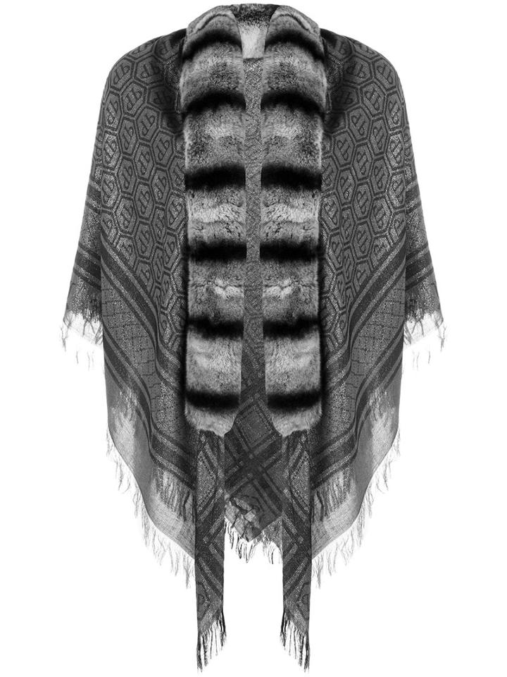 Philipp Plein - Rabbit Fur Trim Scarf - Women - Rabbit Fur/polyamide/polyester/wool - One Size, Grey, Rabbit Fur/polyamide/polyester/wool