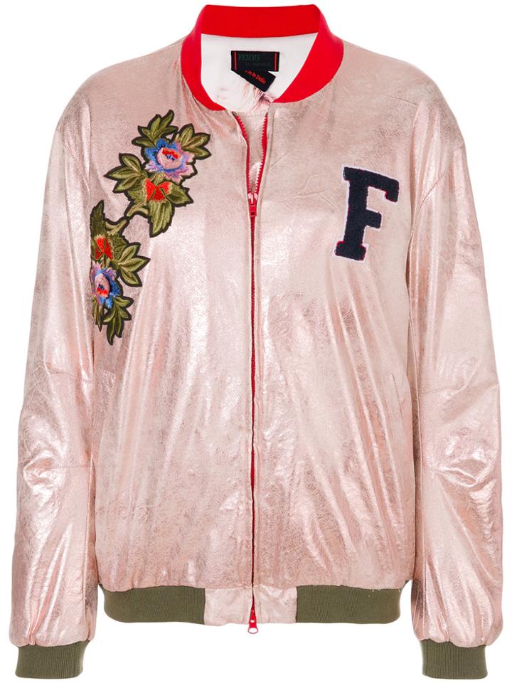 Femme By Michele Rossi Embellished Bomber Jacket - Pink & Purple