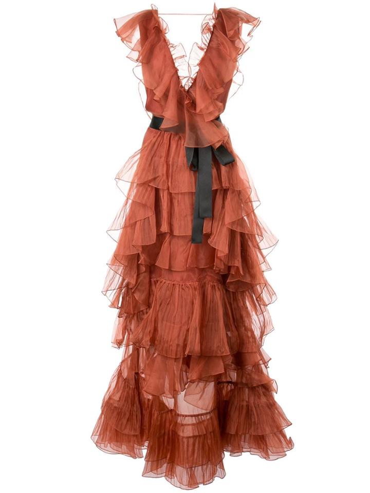 Johanna Ortiz Belted Frilly Dress - Orange