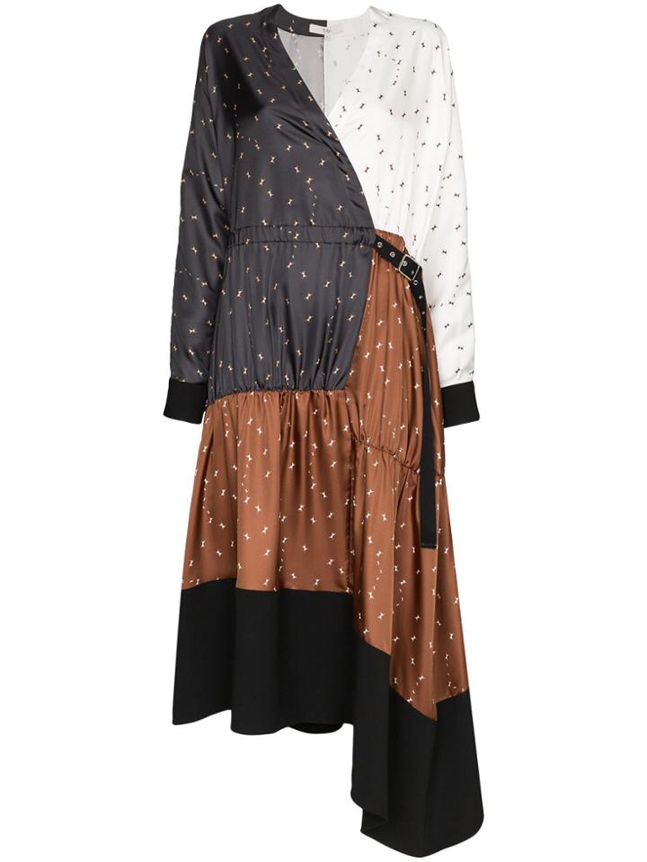 Tibi Ant-print Patchwork Midi Dress - Brown