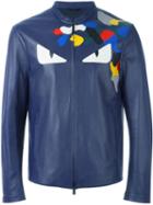 Fendi Bag Bugs Jacket, Men's, Size: 48, Blue, Lamb Skin/polyamide/spandex/elastane