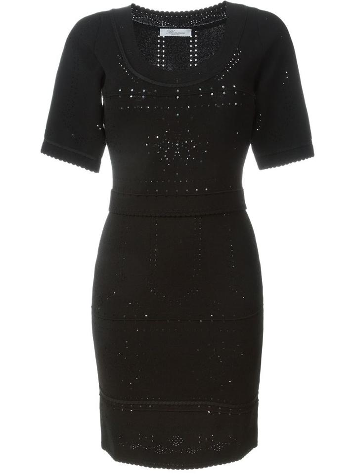 Blumarine Short Sleeve Perforated Dress, Women's, Size: 46, Black, Viscose/polyamide