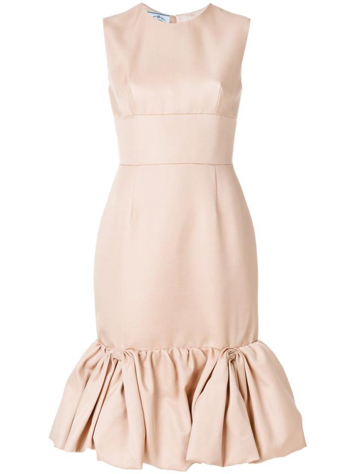 Prada Ruffle Hem Midi Dress - Nude & Neutrals