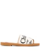 Chloé Flat Logo Strap Sandals - White