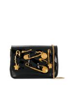 Versace Safety Pin Patent Leather Crossbody Bag - Black