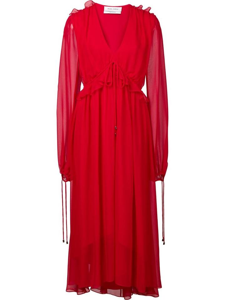 Prabal Gurung V-neck Flounce Dress, Women's, Size: 2, Red, Silk