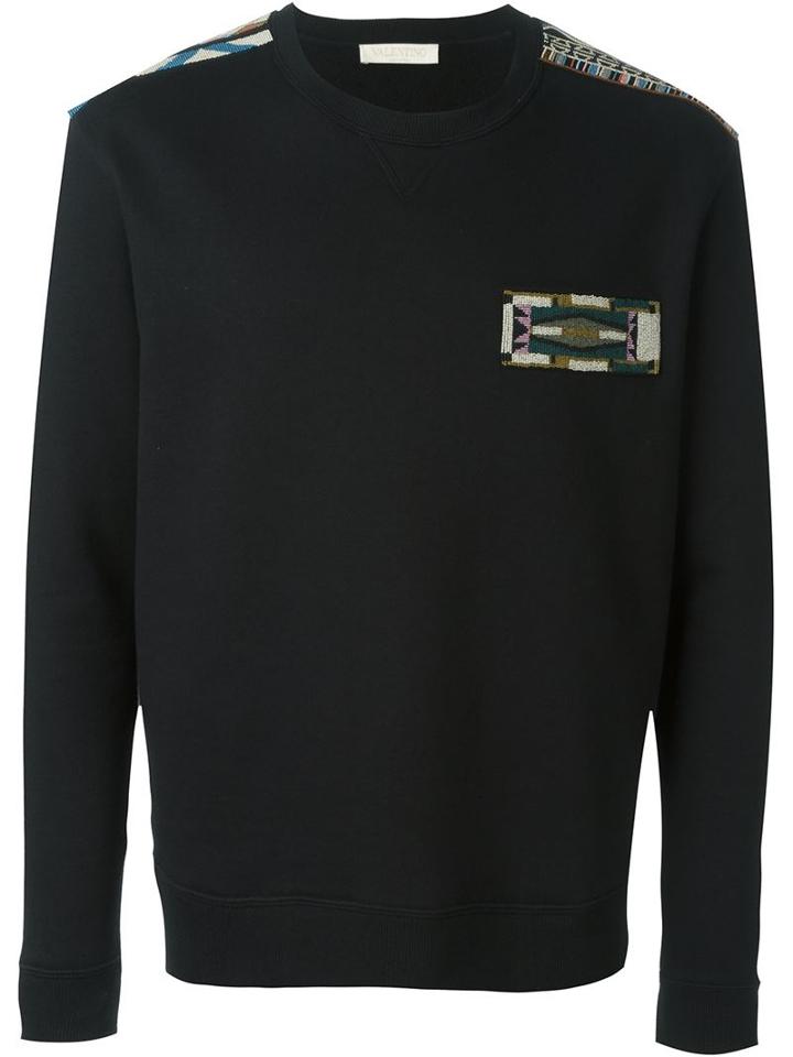 Valentino Native Couture Beaded Sweatshirt, Men's, Size: M, Black, Cotton/polyamide