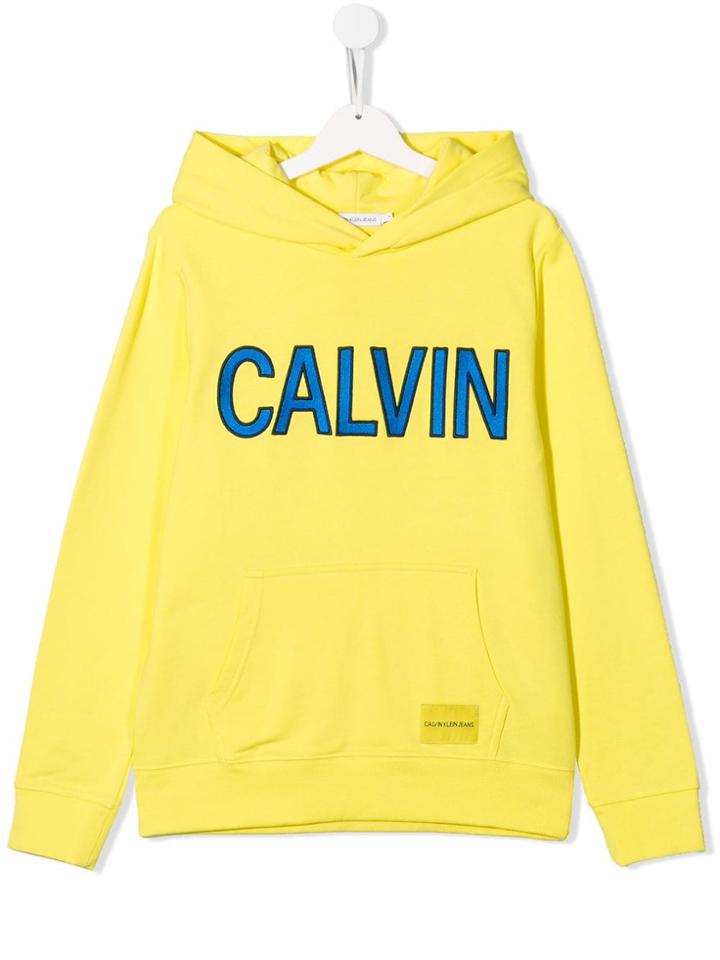 Calvin Klein Kids Teen Logo Print Hoodie - Yellow