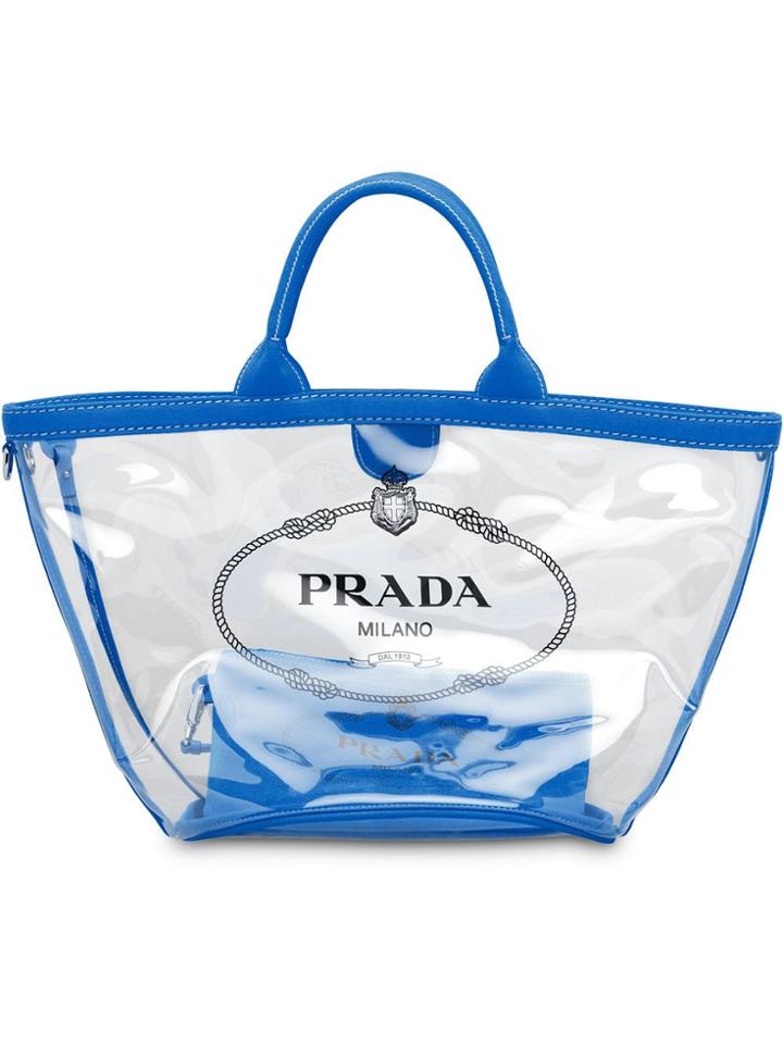 Prada Sheer Logo Tote - Blue