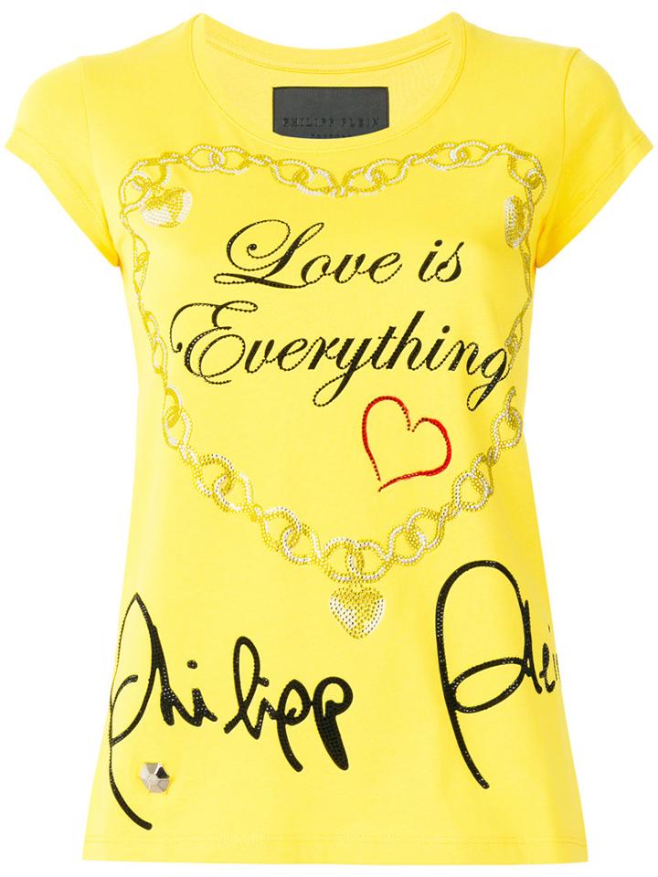 Philipp Plein Love Is Everything T-shirt, Women's, Size: Medium, Yellow/orange, Cotton