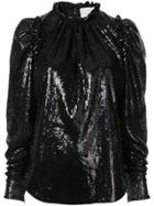 Ingie Paris Sequinned Puff-sleeve Blouse - Black