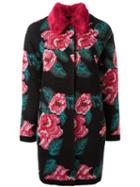 Twin-set Floral Intarsia Coat, Women's, Size: Xs, Black, Polyamide/viscose/cashmere/wool