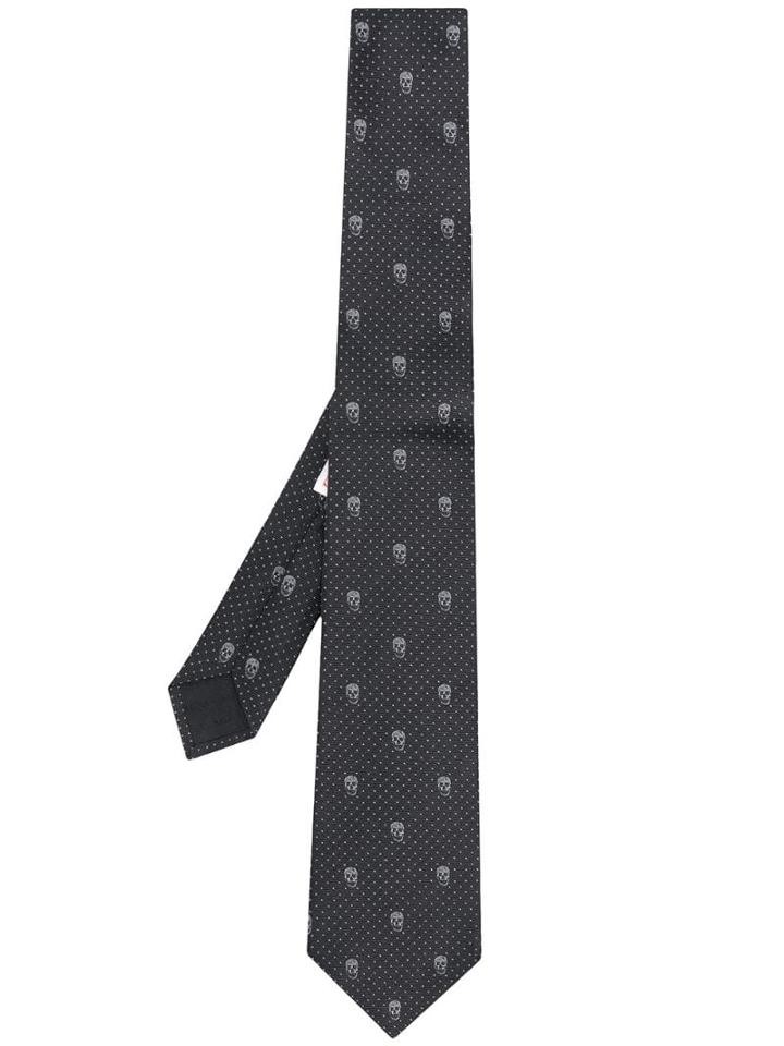 Alexander Mcqueen Polka Dot Skulls Tie - Black