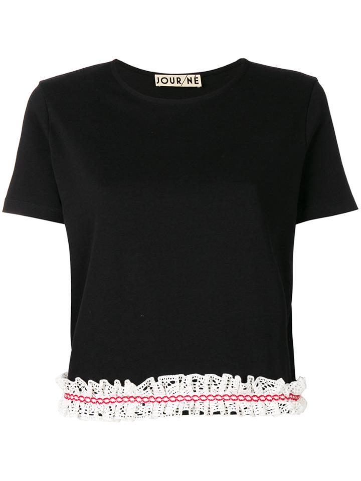 Jour/né Cropped Lace Trim T-shirt - Black