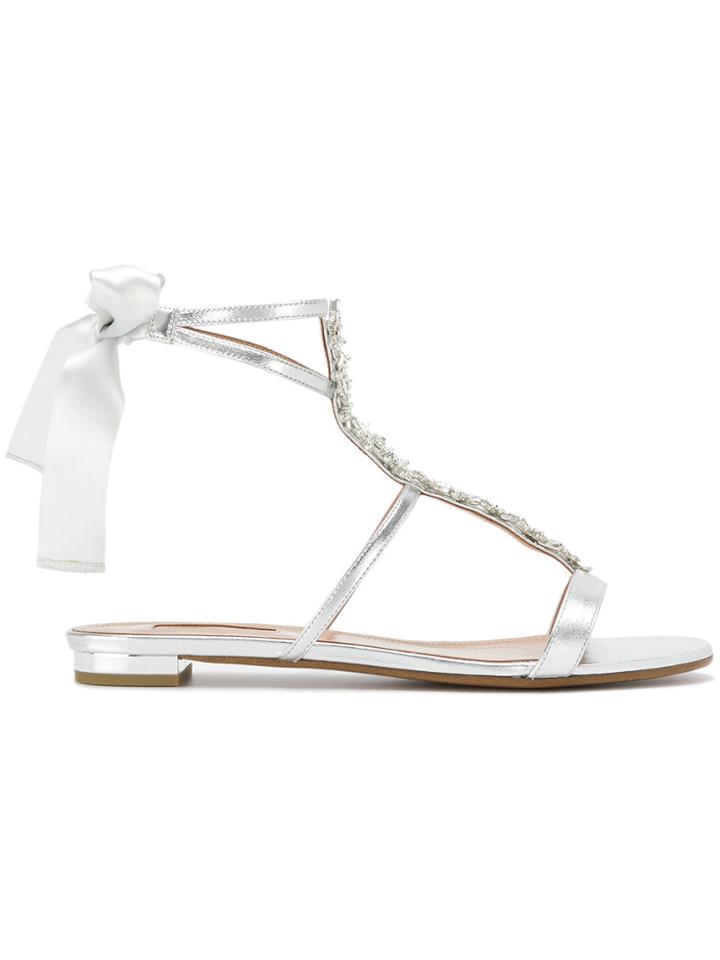 Aquazzura Embellished Tie Back Sandals - Metallic