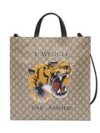 Gucci Tiger Print Soft Gg Supreme Tote - Brown