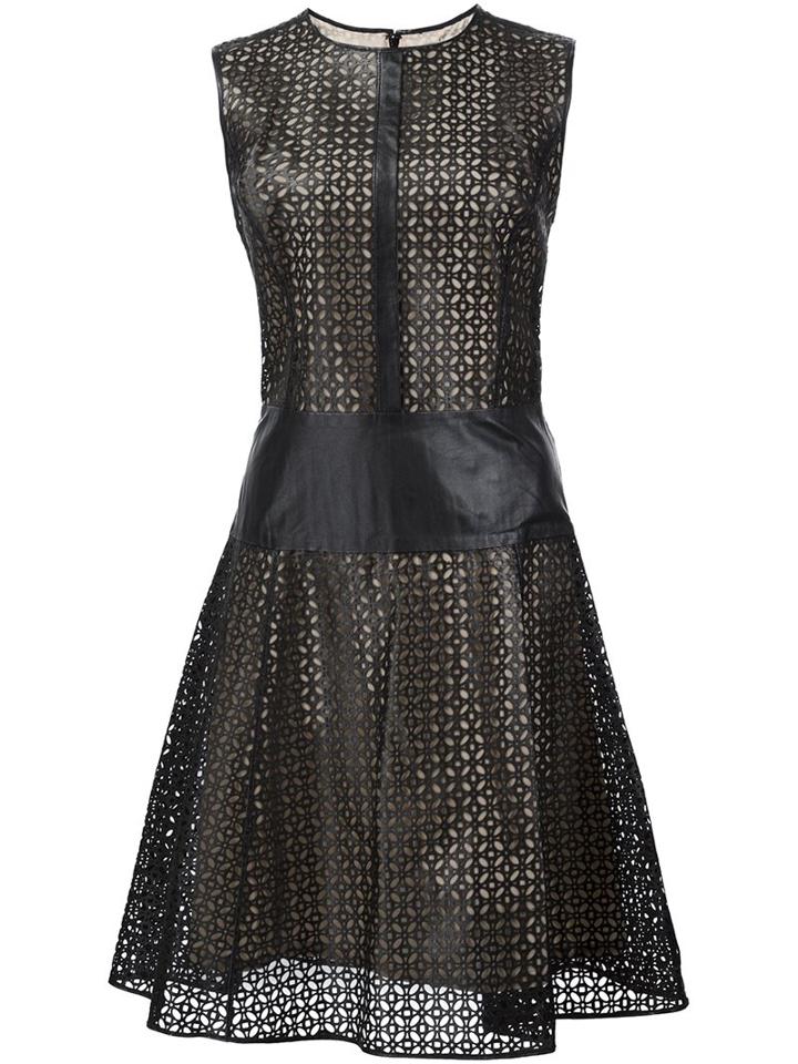 Carolina Herrera Perforated Leather Dress, Women's, Size: 4, Black, Silk/lamb Skin/polyester
