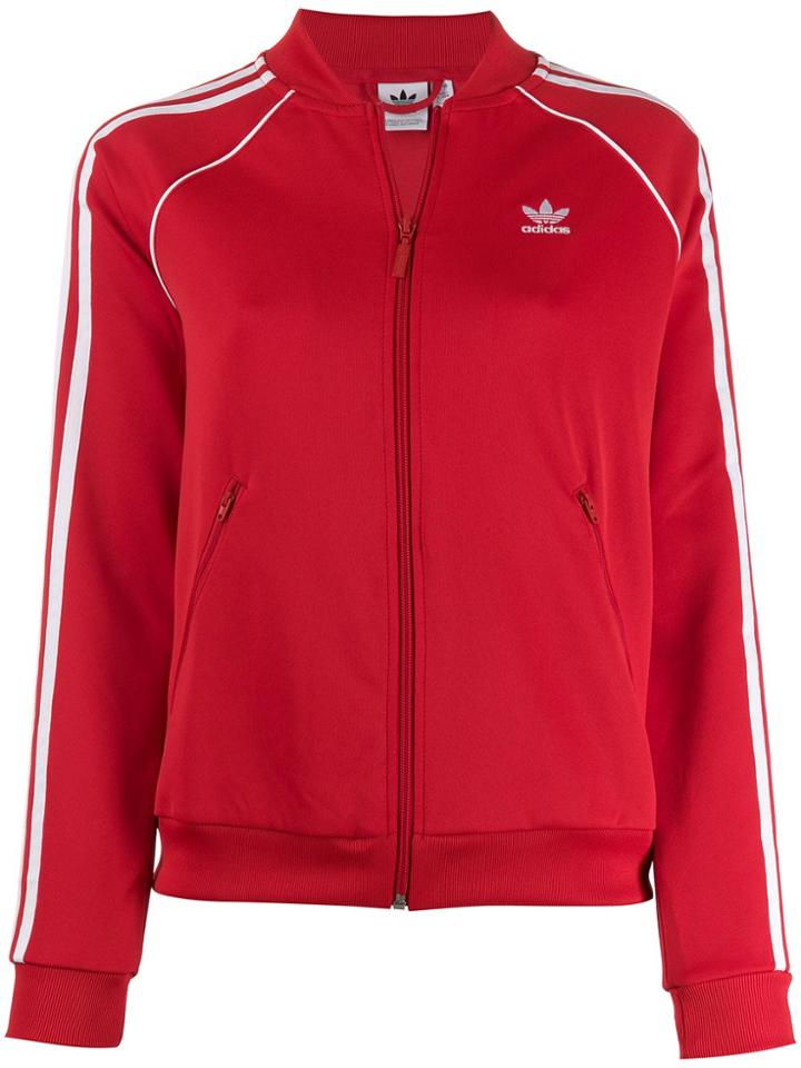 Adidas Contrast Logo Bomber Jacket - Red