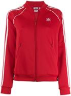 Adidas Contrast Logo Bomber Jacket - Red