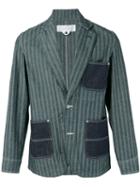 Ganryu Comme Des Garcons Striped Denim Pocket Blazer, Men's, Size: Small, Blue, Cotton