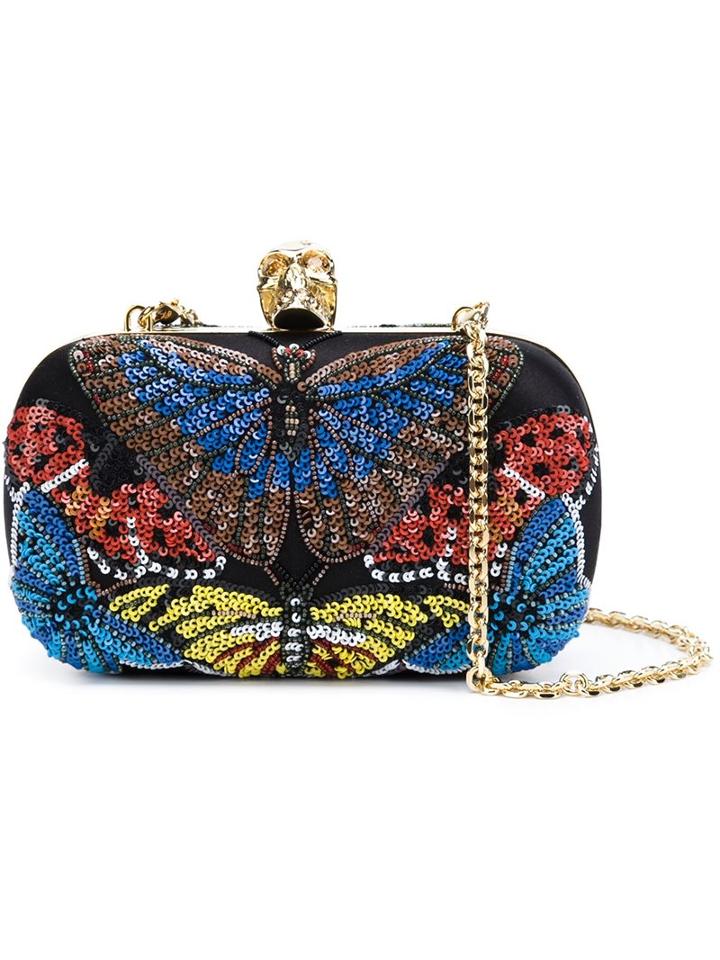 Alexander Mcqueen 'skull' Sequined Butterfly Clutch, Women's, Black