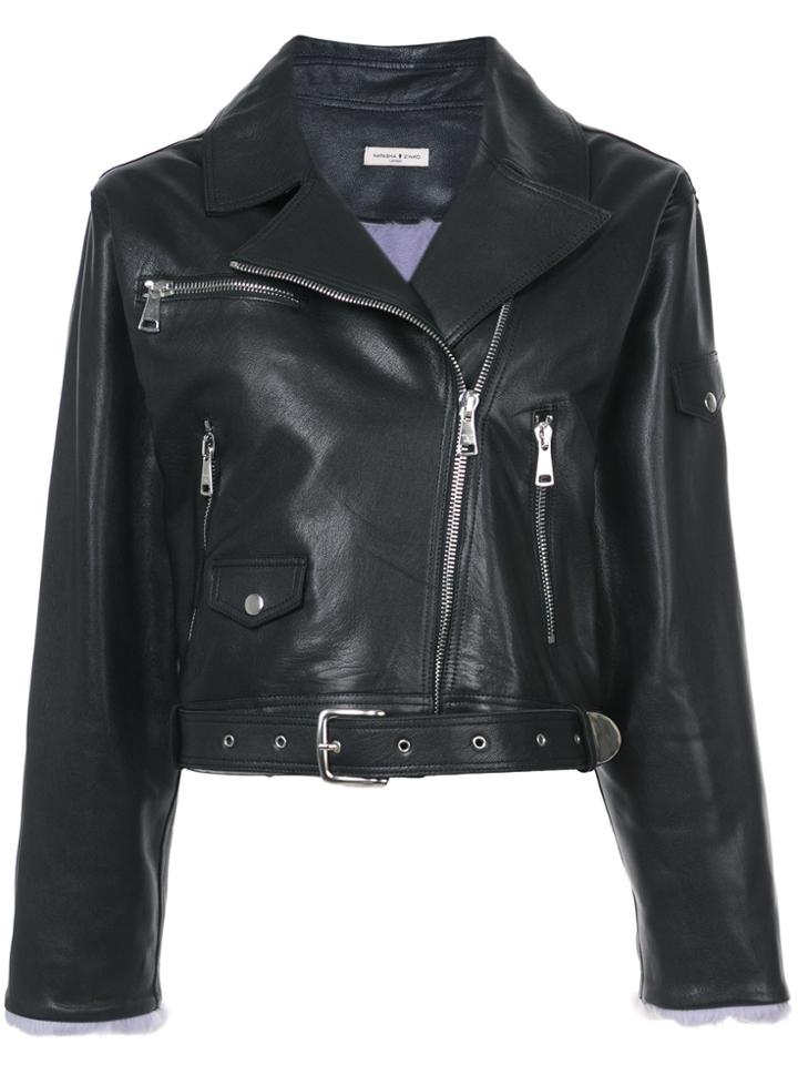 Natasha Zinko Biker Jacket With Fur Cuffs - Black