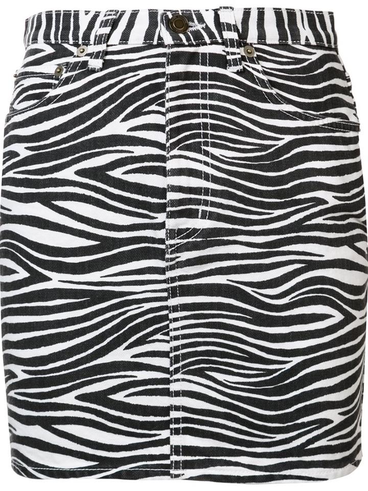Saint Laurent Zebra Print Denim Skirt, Women's, Size: 26, Black, Cotton