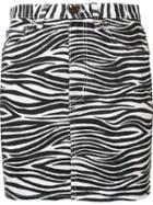 Saint Laurent Zebra Print Denim Skirt, Women's, Size: 26, Black, Cotton