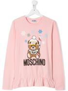 Moschino Kids Teen Ruffled Teddy Bear Ski Sweatshirt - Pink