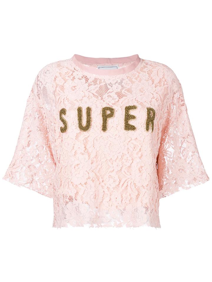 Forte Couture Textured Logo Lace Tee - Pink & Purple