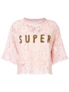 Forte Couture Textured Logo Lace Tee - Pink & Purple