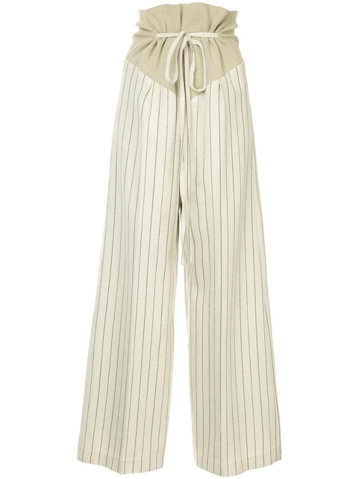Muller Of Yoshiokubo Nai Striped Palazzo Trousers - Nude & Neutrals