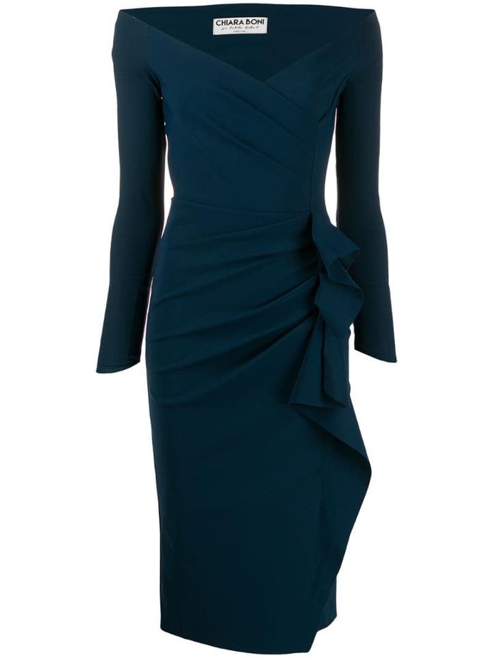 Le Petite Robe Di Chiara Boni Side Ruffle Fitted Dress - Blue