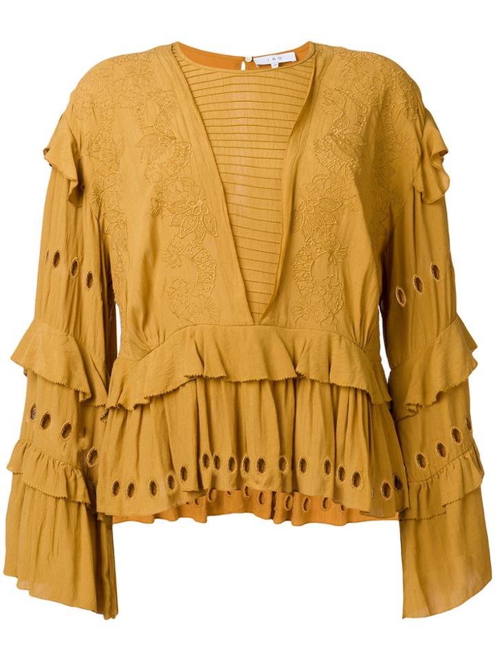 Iro Embroidered Ruffled Blouse - Yellow & Orange