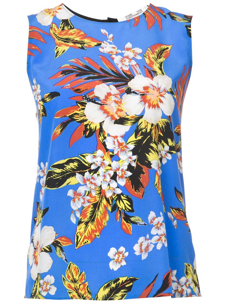 Dvf Diane Von Furstenberg Sleeveless Floral Blouse - Blue