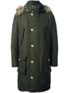 Woolrich Hood Detail Parka Coat, Men's, Size: Xl, Green, Cotton/feather Down/polyamide/coyote Fur