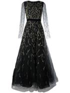 Oscar De La Renta Tulle Embroidered Dress, Women's, Size: 4, Black, Nylon/silk