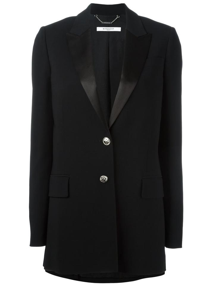 Givenchy Peaked Lapel Long Length Blazer, Women's, Size: 38, Black, Viscose/spandex/elastane/cupro