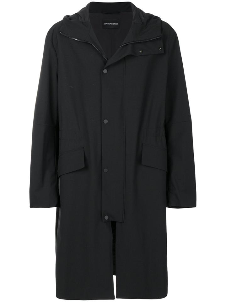 Emporio Armani Hooded Wrap Front Coat - Black