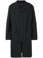 Emporio Armani Hooded Wrap Front Coat - Black
