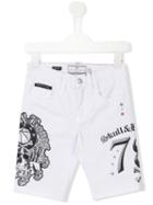 Philipp Plein Kids Skull Print Denim Shorts, Boy's, Size: 10 Yrs, White