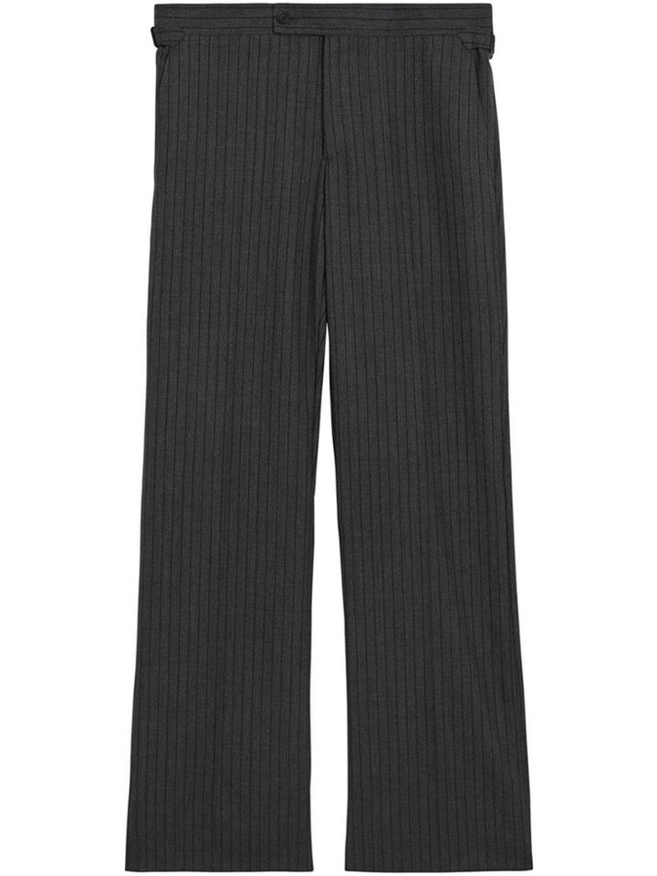 Burberry Classic Fit Pinstriped Wool Tailored Trousers - Grey