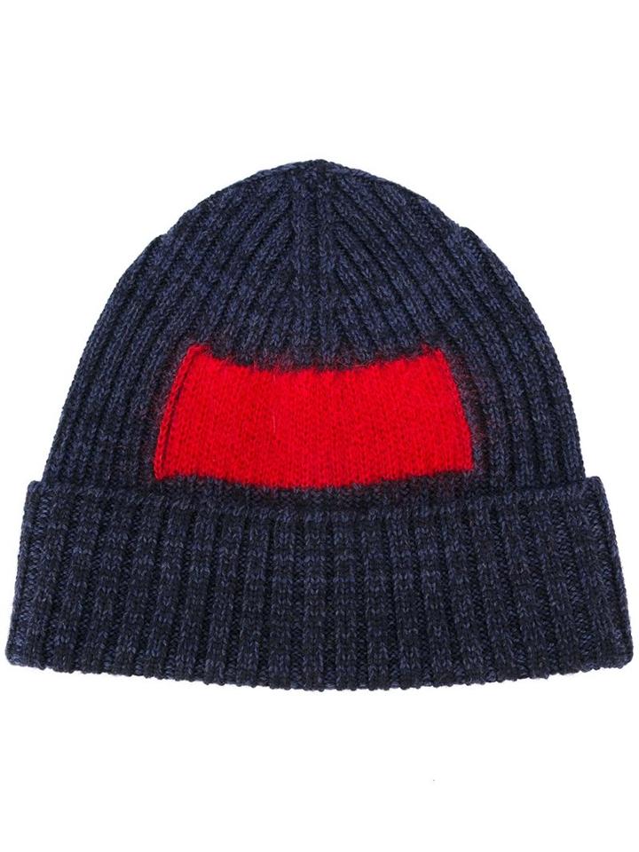 Oamc Contrast Square Beanie, Men's, Blue, Polyamide/mohair/virgin Wool