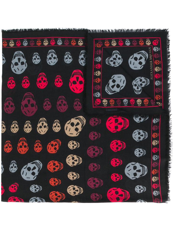 Alexander Mcqueen Frayed Skull Print Scarf - Black