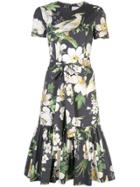 Carolina Herrera Floral Print Flared Dress - Black Multi